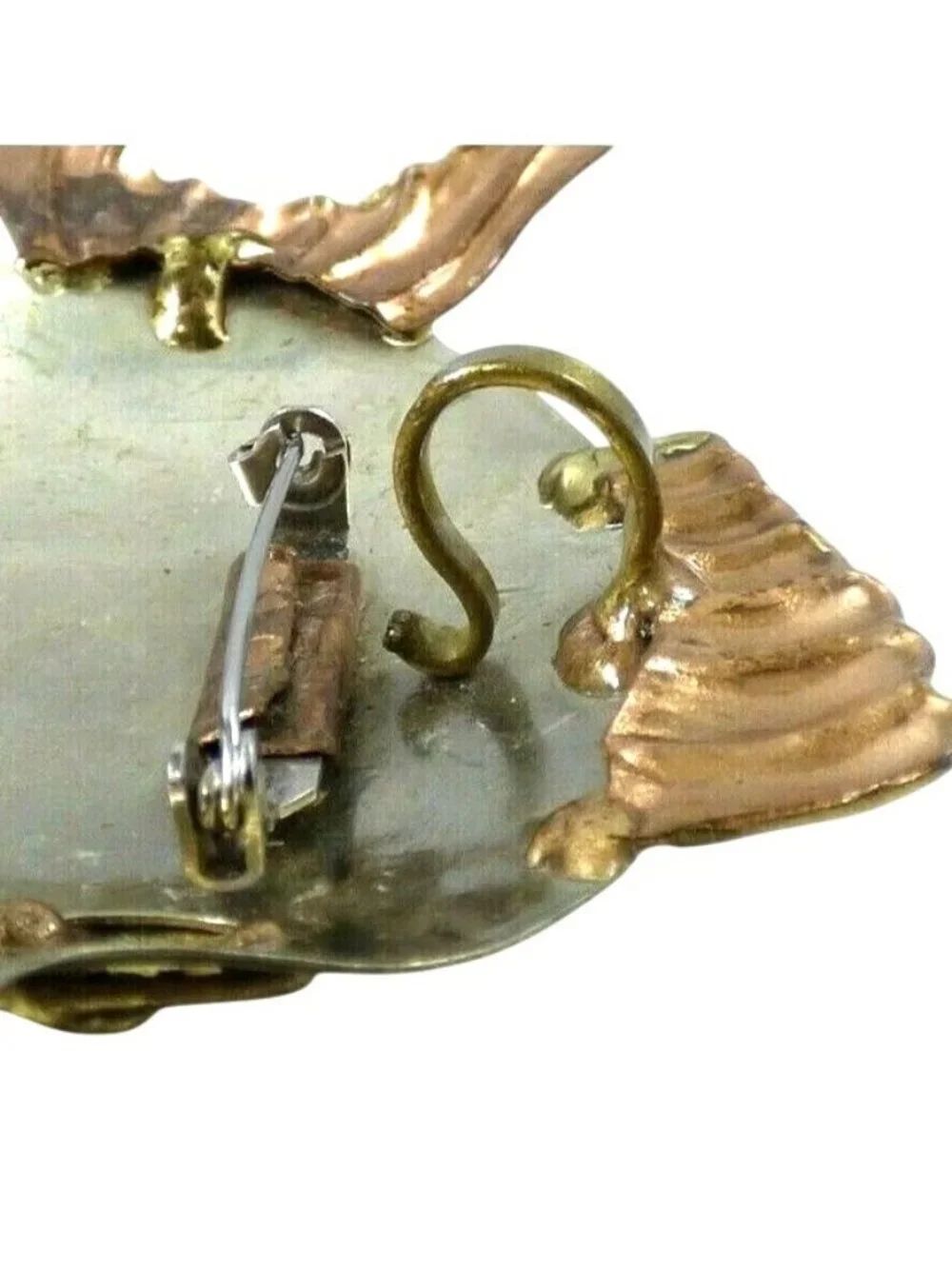 Fish Pendant Brooch Pin Embossed Copper Gold Tone Metal Large Unique Vintage